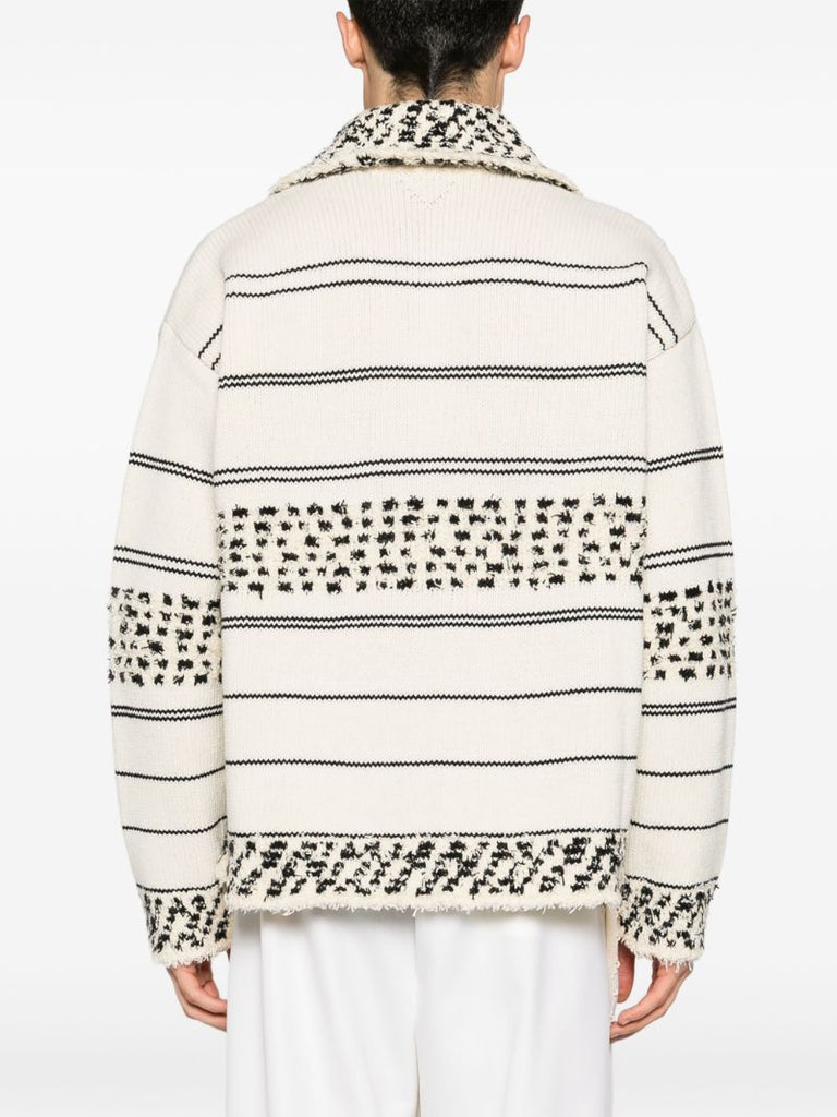 Neutral Striped Knit Polo Jumper