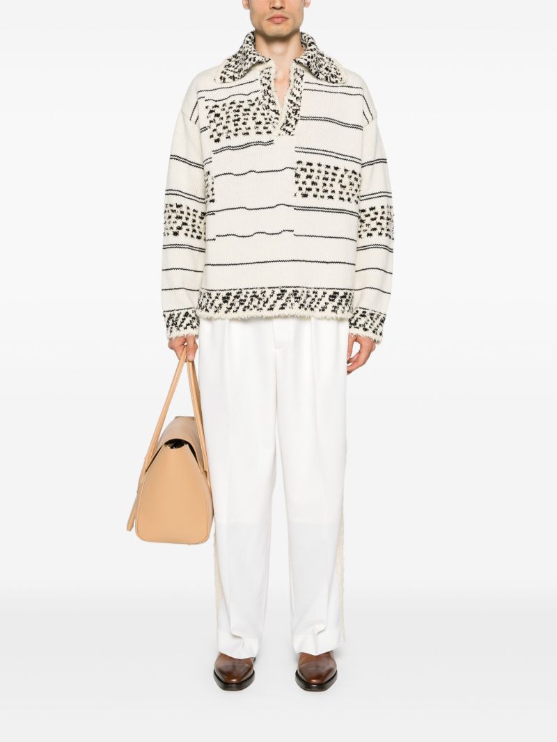 Neutral Striped Knit Polo Jumper