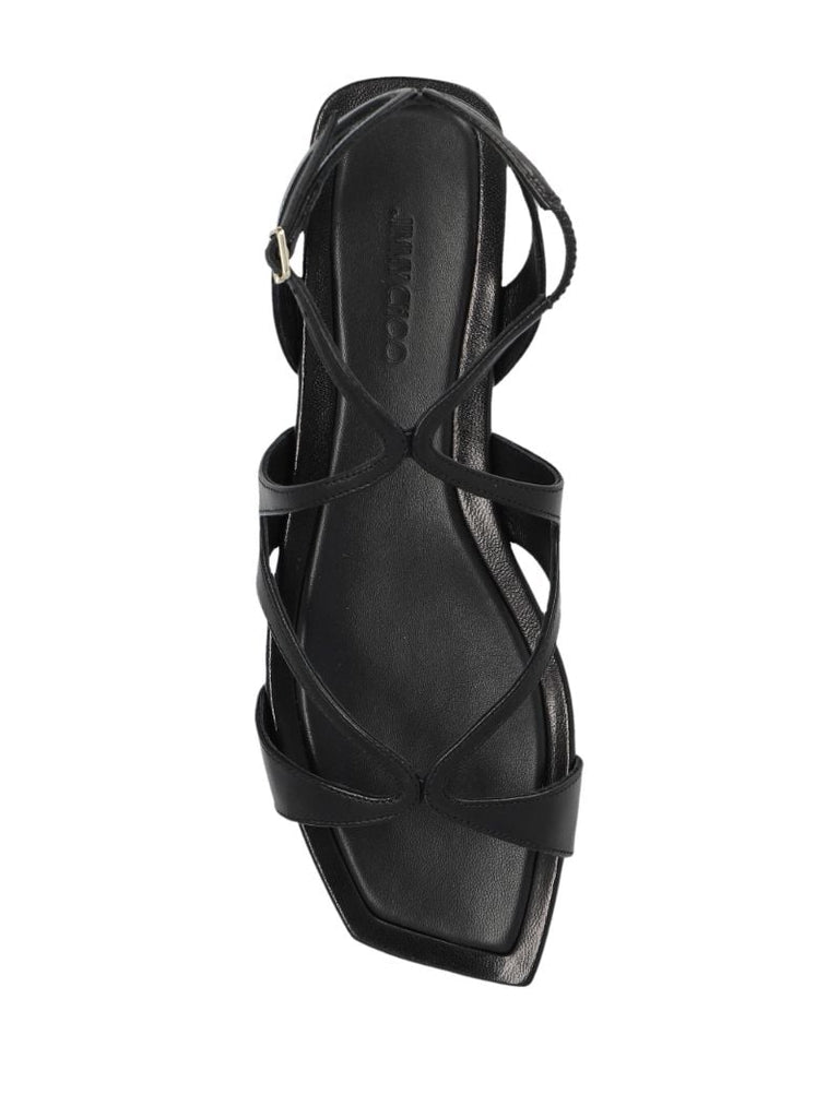 Black Ayla Flat Leather Sandals