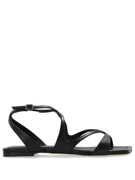 Black Ayla Flat Leather Sandals