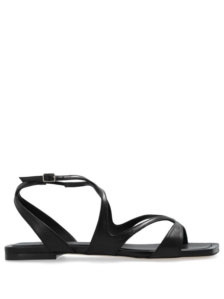 Black Ayla Flat Leather Sandals