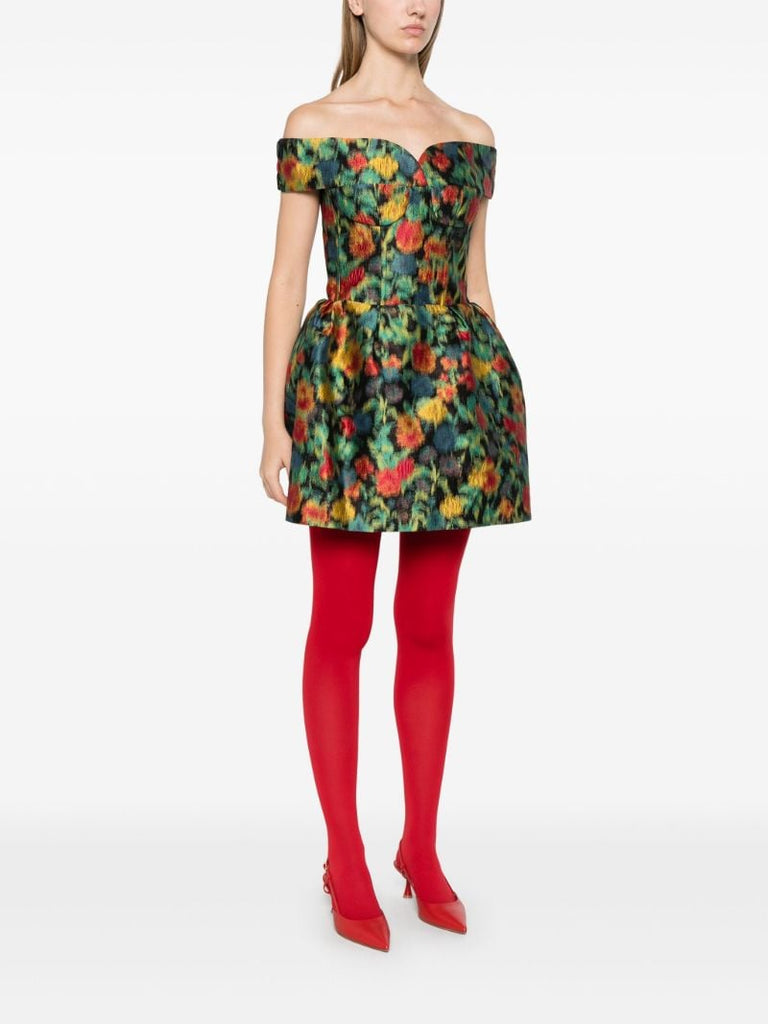 Green Floral-jacquard Dress