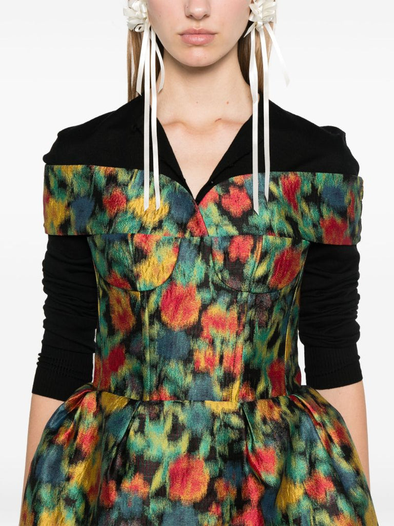 Green Floral-jacquard Dress
