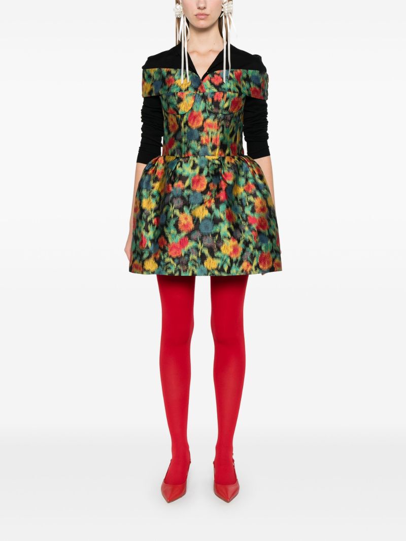 Green Floral-jacquard Dress
