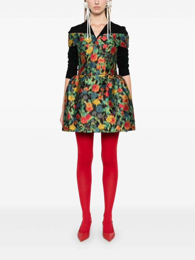 Green Floral-jacquard Dress
