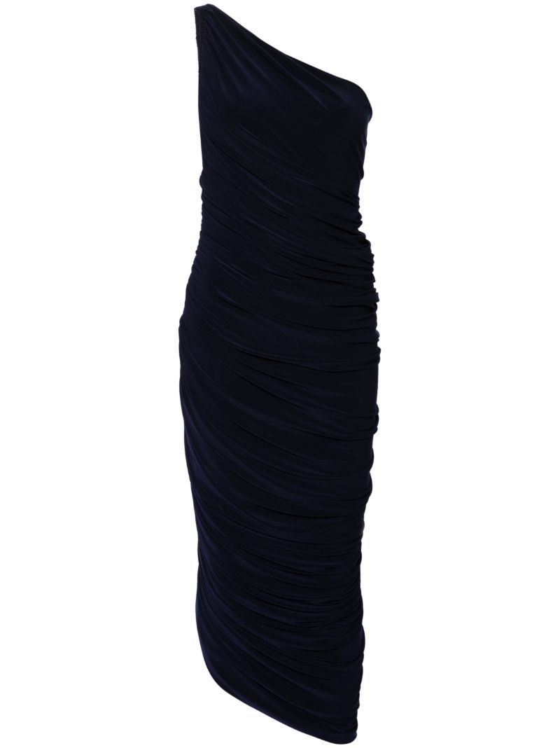 Blue Diana Shirred One-shoulder Gown