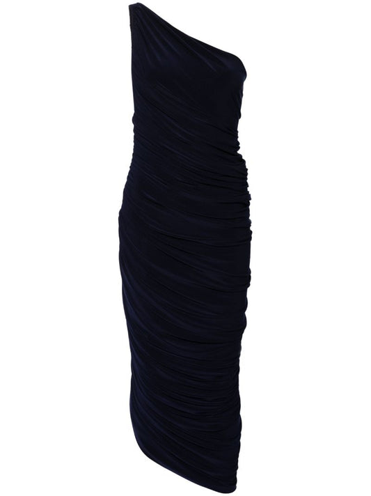 Blue Diana Shirred One-shoulder Gown
