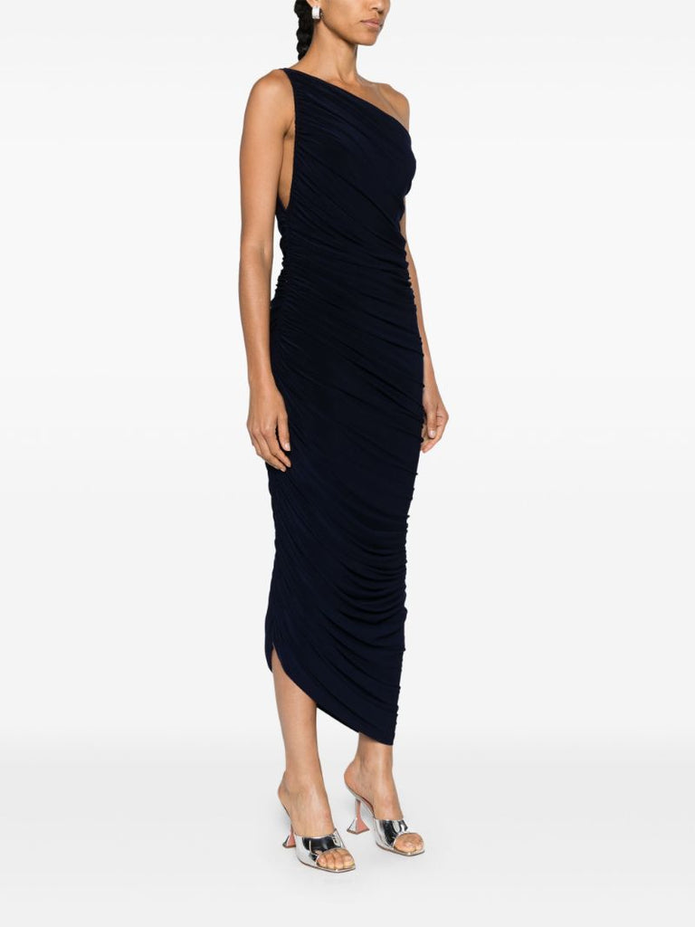 Blue Diana Shirred One-shoulder Gown