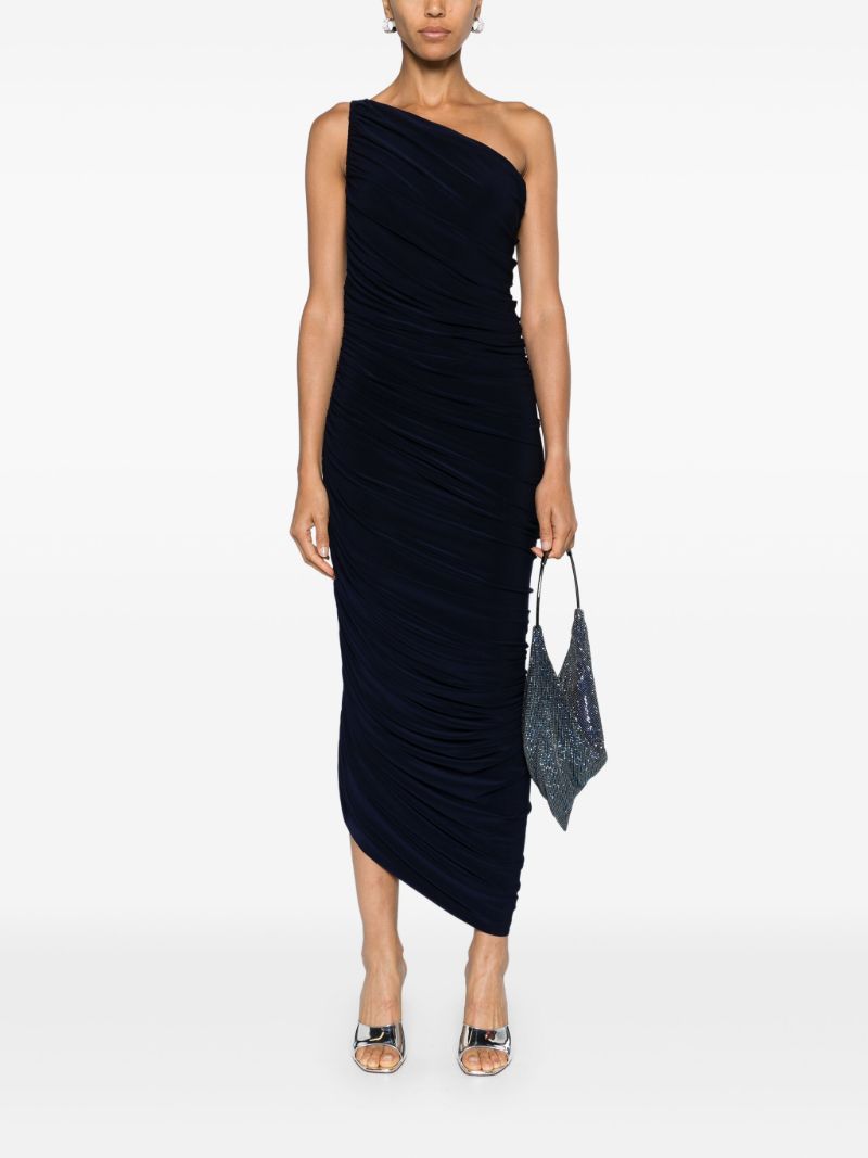 Blue Diana Shirred One-shoulder Gown