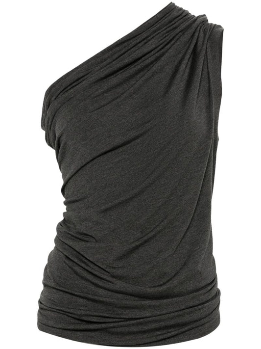 Grey Draped One-shoulder Top