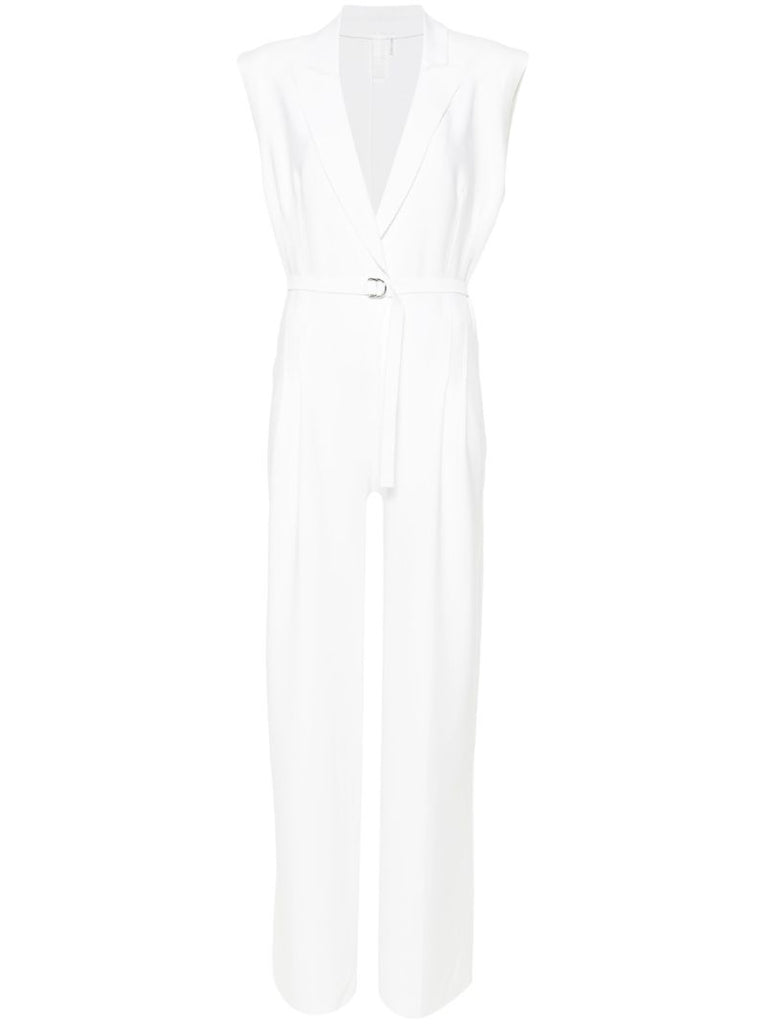 White Belted Wide-leg Jumpsuit