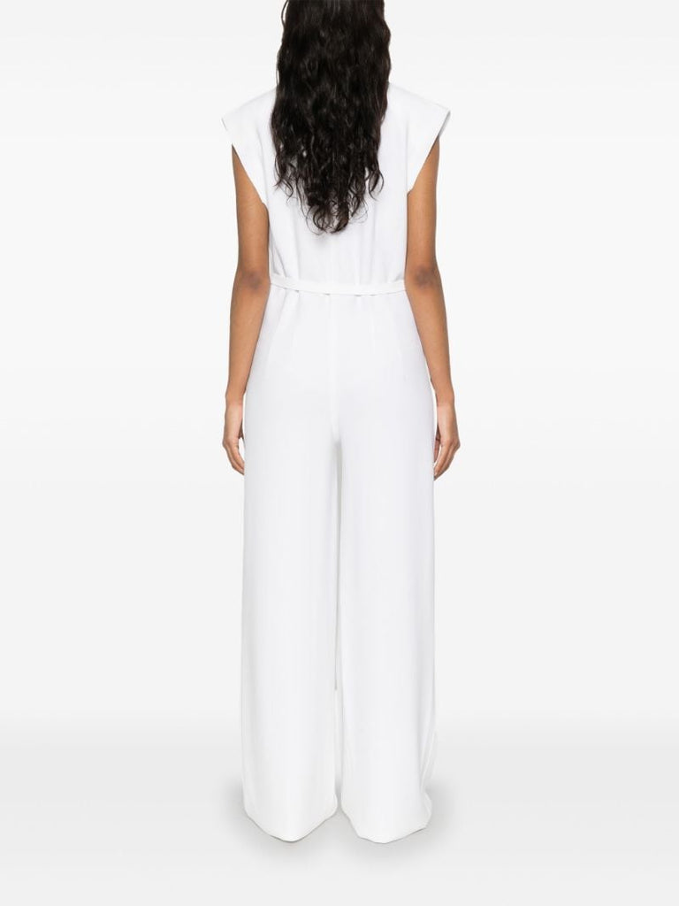 White Belted Wide-leg Jumpsuit