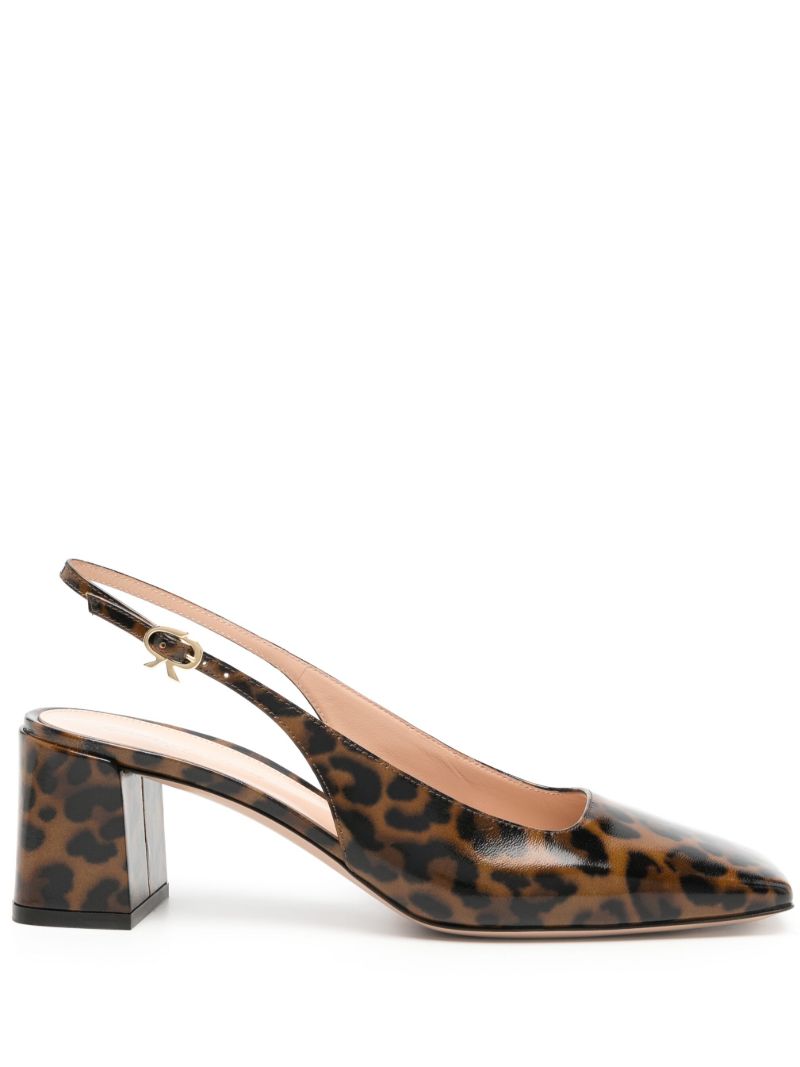 Brown Leopard Print Matte Leather Sling-back Pumps