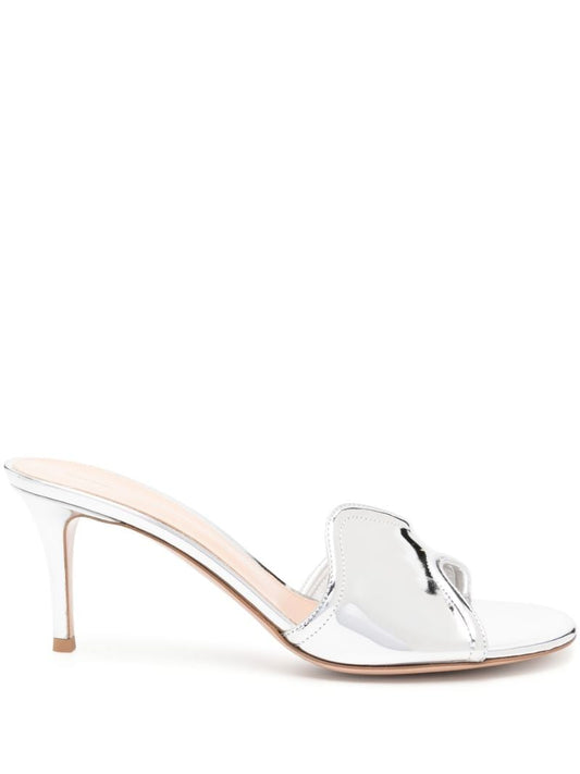Silver-tone Curved Upper Leather Mules