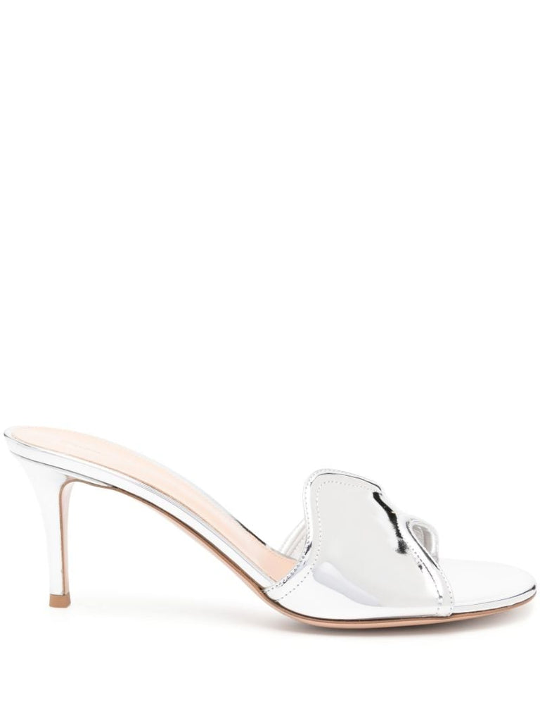 Silver-tone Curved Upper Leather Mules