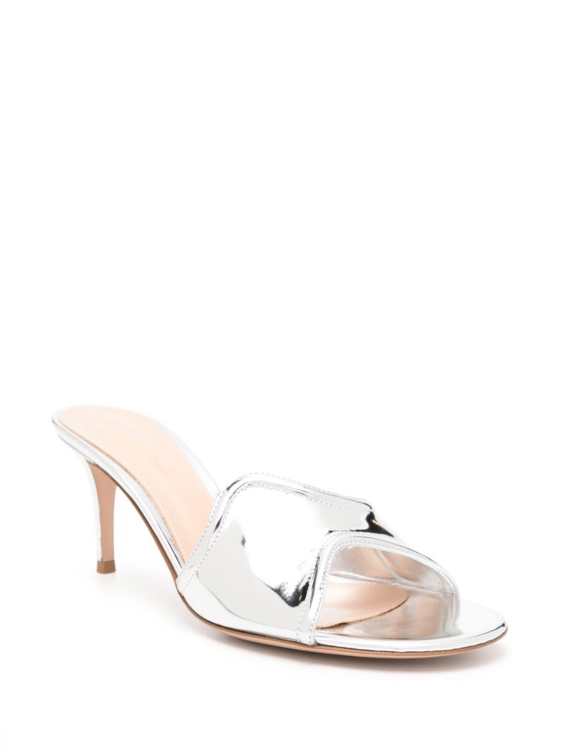 Silver-tone Curved Upper Leather Mules