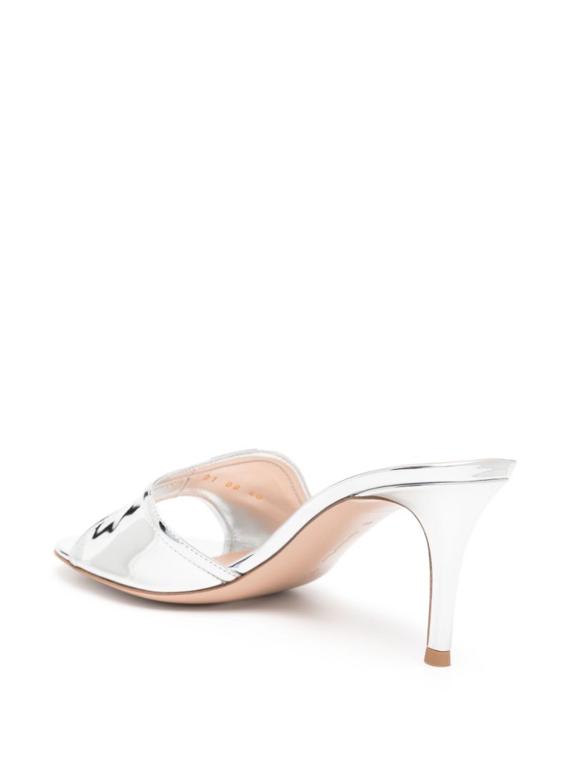 Silver-tone Curved Upper Leather Mules