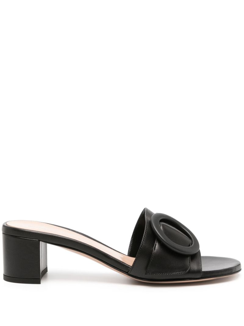 Black Decorative Buckle Leather Mules