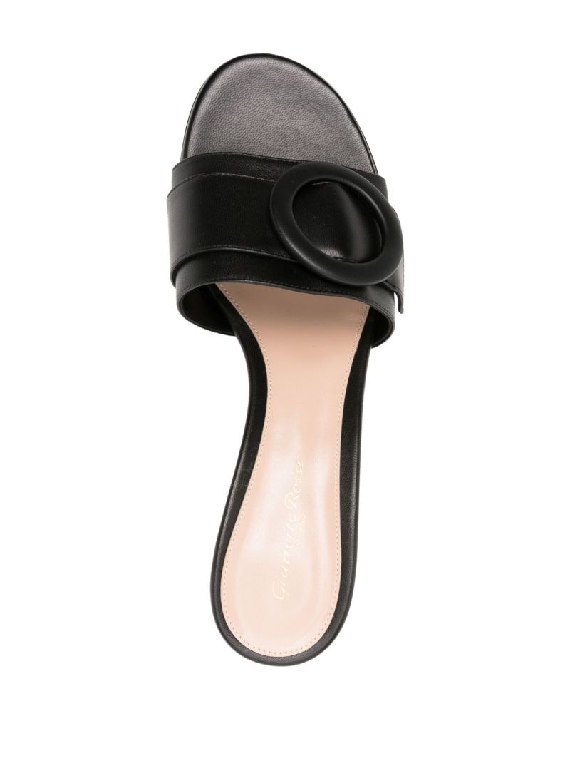 Black Decorative Buckle Leather Mules