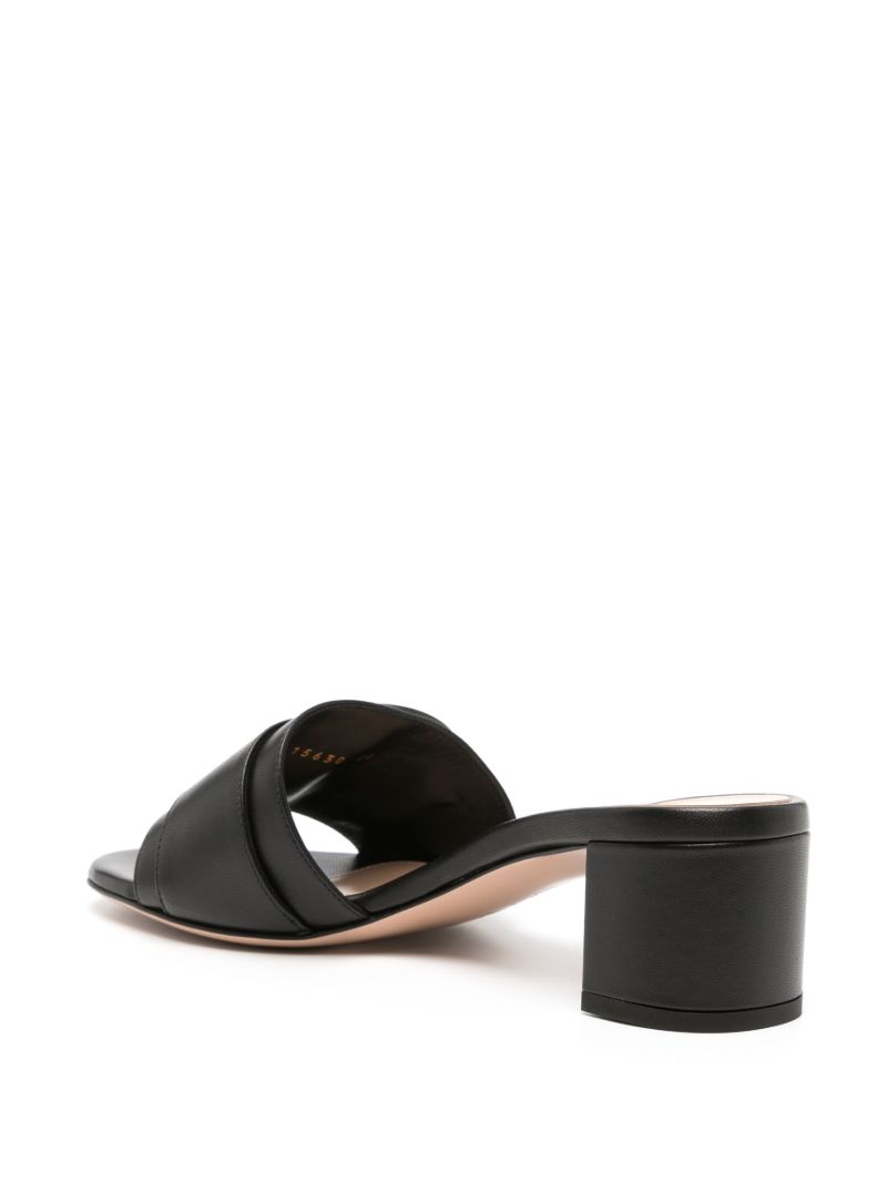 Black Decorative Buckle Leather Mules