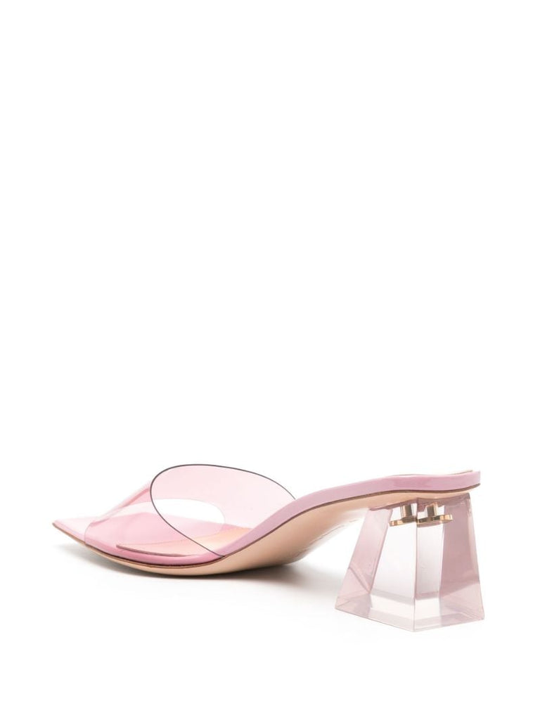 Pink Transparent Block Heel Mules