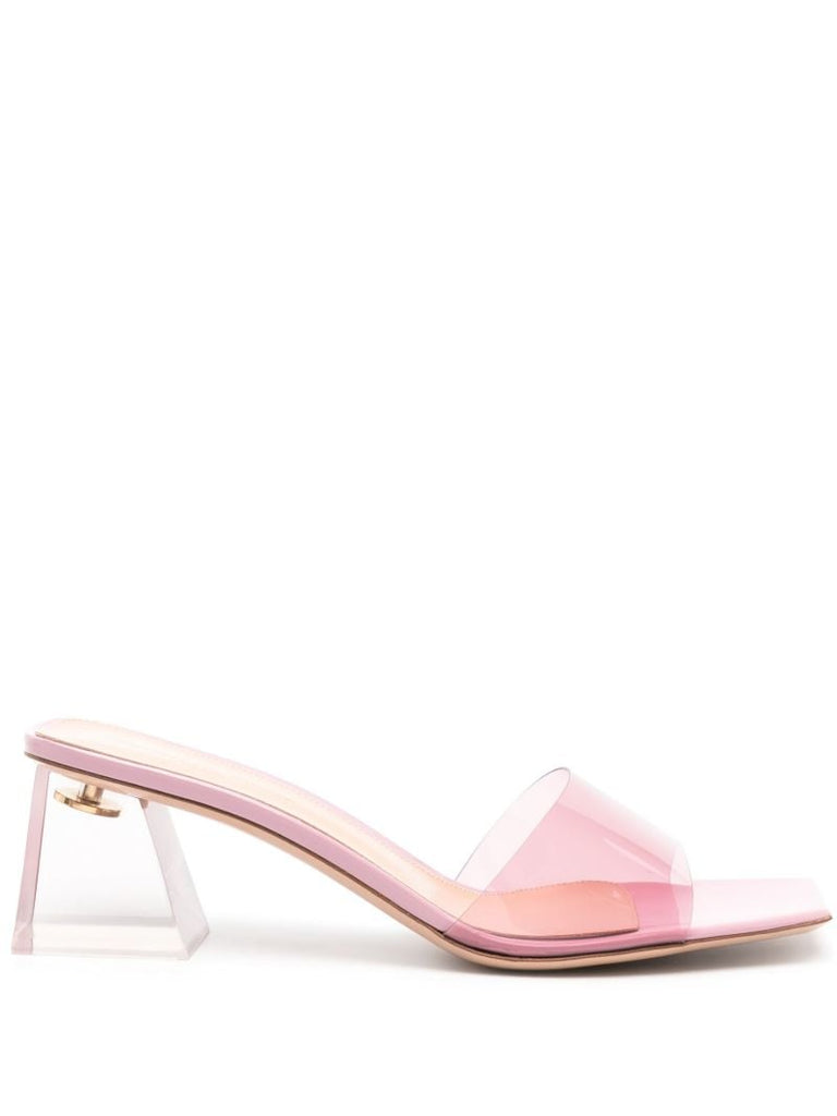 Pink Transparent Block Heel Mules