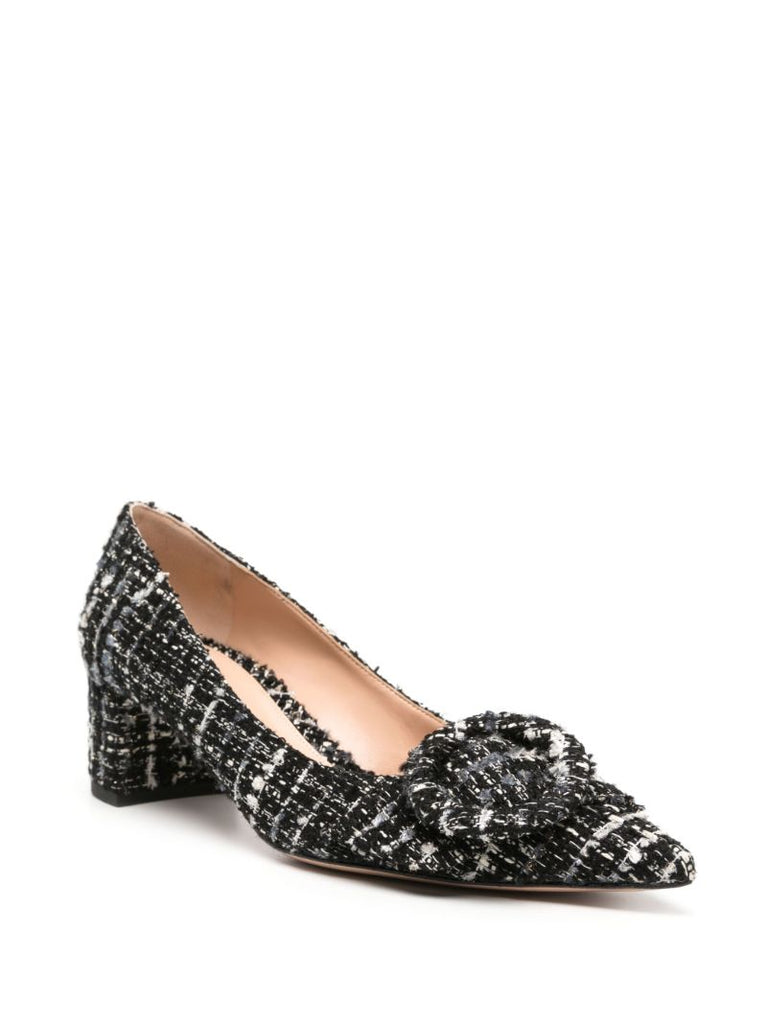 Black and White Buckle Detail Tweed Pumps