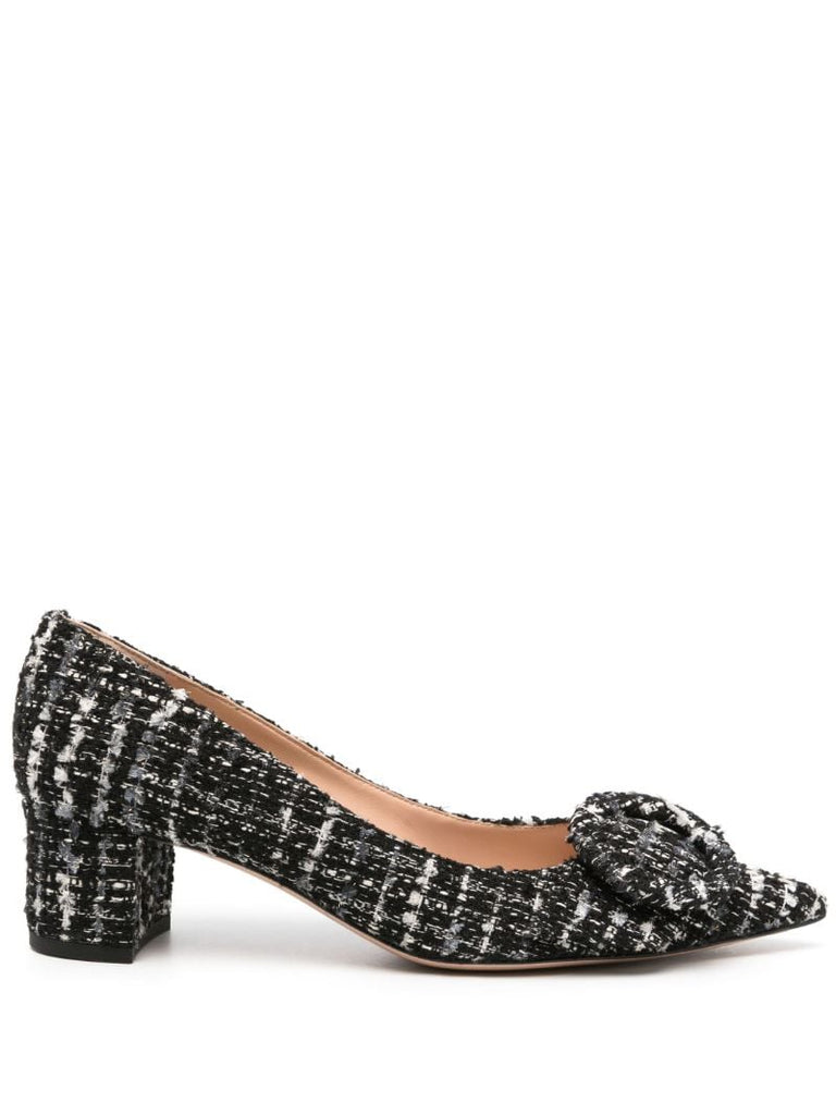 Black and White Buckle Detail Tweed Pumps