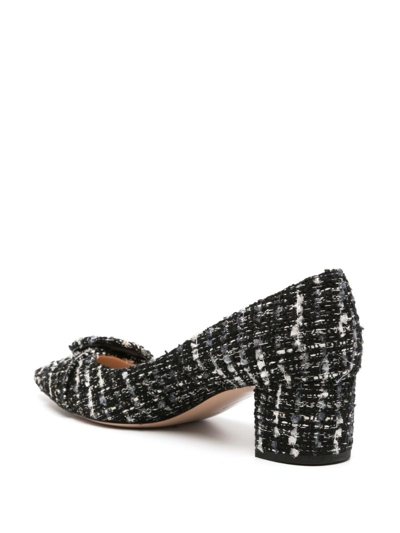 Black and White Buckle Detail Tweed Pumps