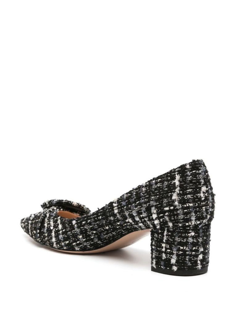 Black and White Buckle Detail Tweed Pumps