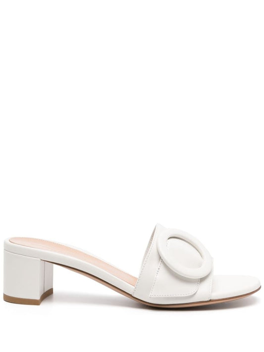 White Decorative Buckle Leather Mules