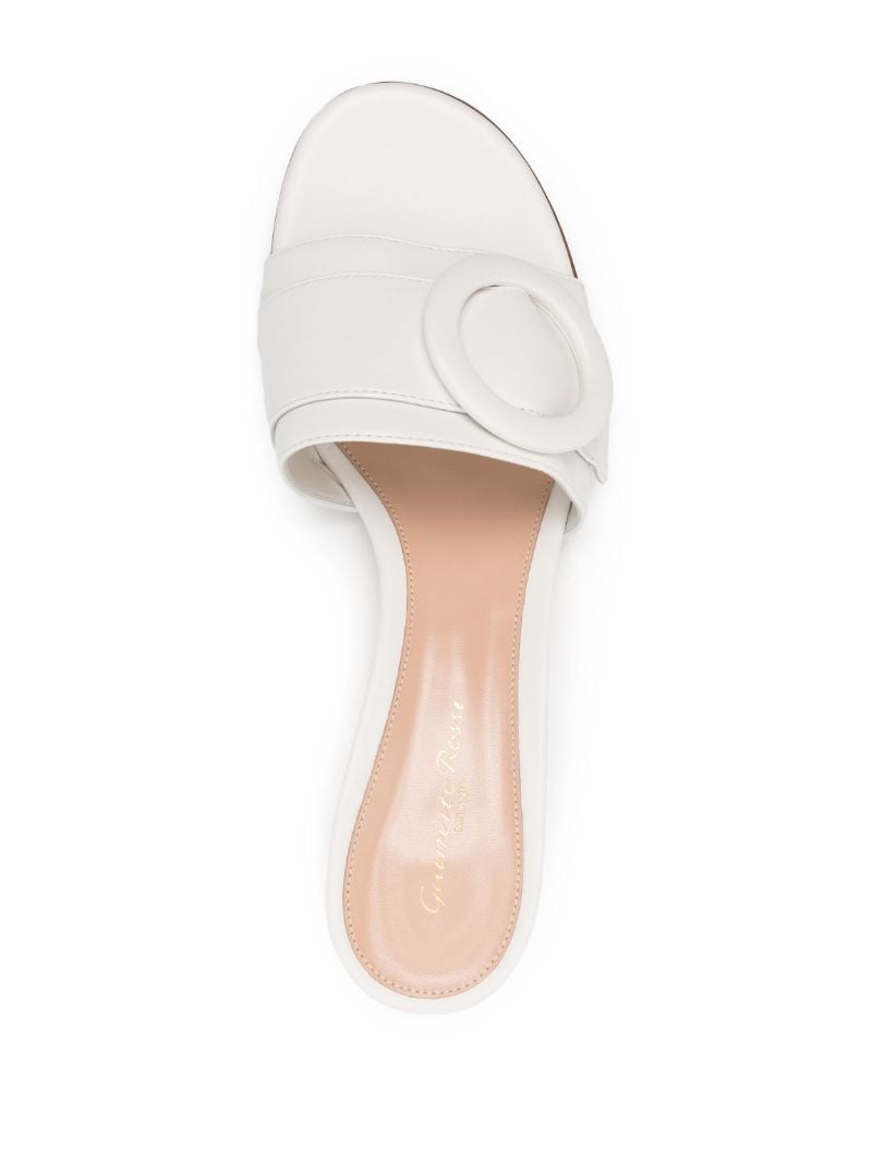 White Decorative Buckle Leather Mules