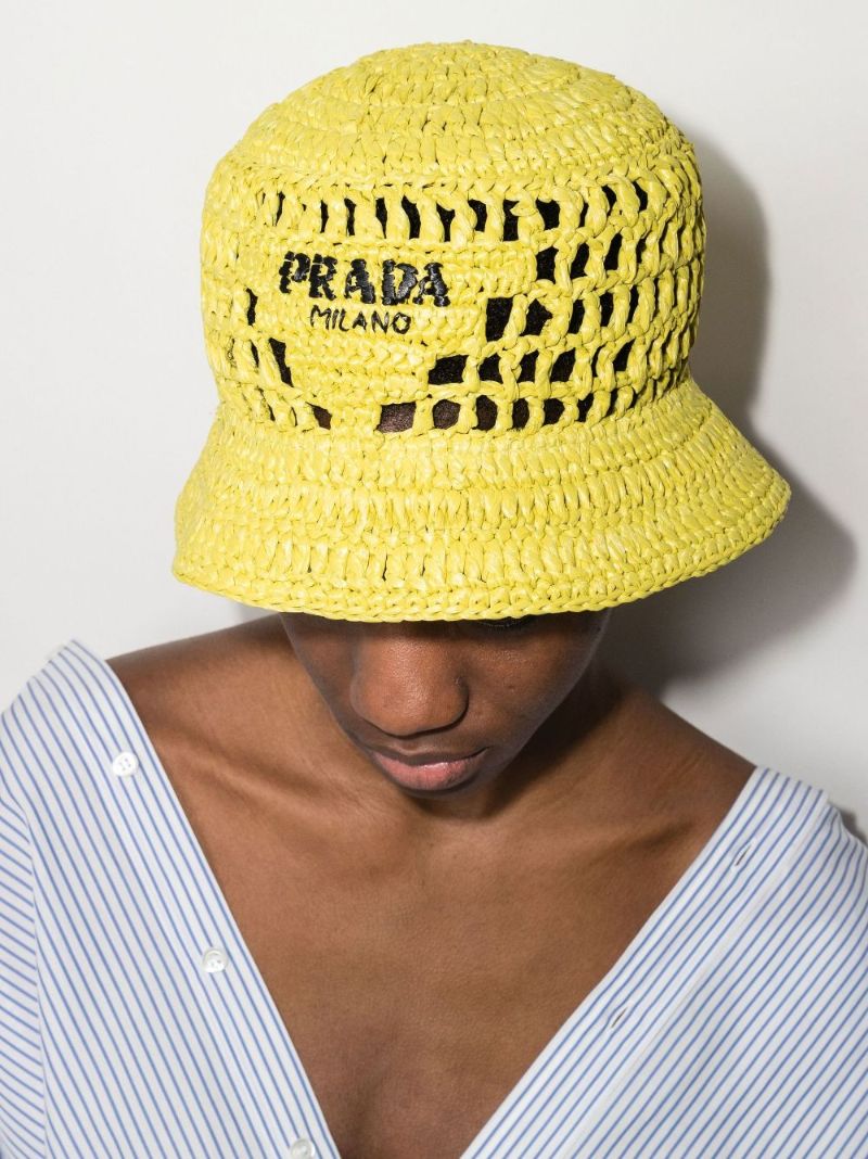 Green Logo Raffia Bucket Hat
