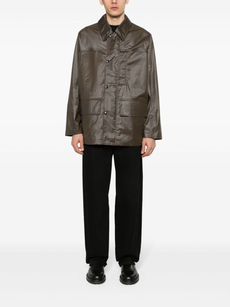 Brown Single-breasted Coated Cotton Jacket