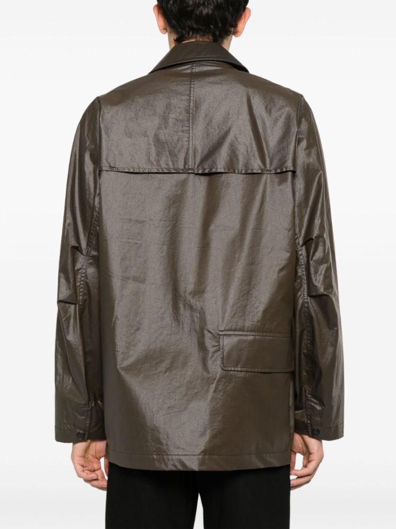Brown Single-breasted Coated Cotton Jacket