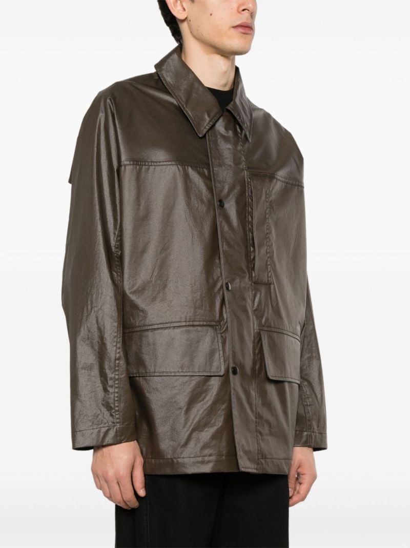Brown Single-breasted Coated Cotton Jacket