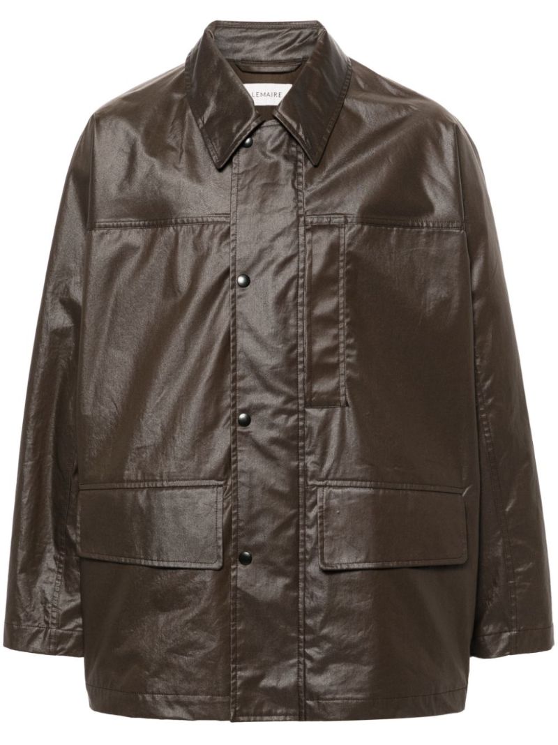 Brown Single-breasted Coated Cotton Jacket