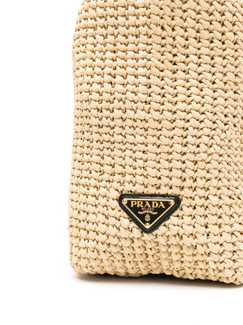 Beige Logo-embroidered Crochet Tote Bag
