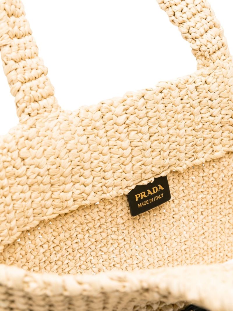Beige Logo-embroidered Crochet Tote Bag