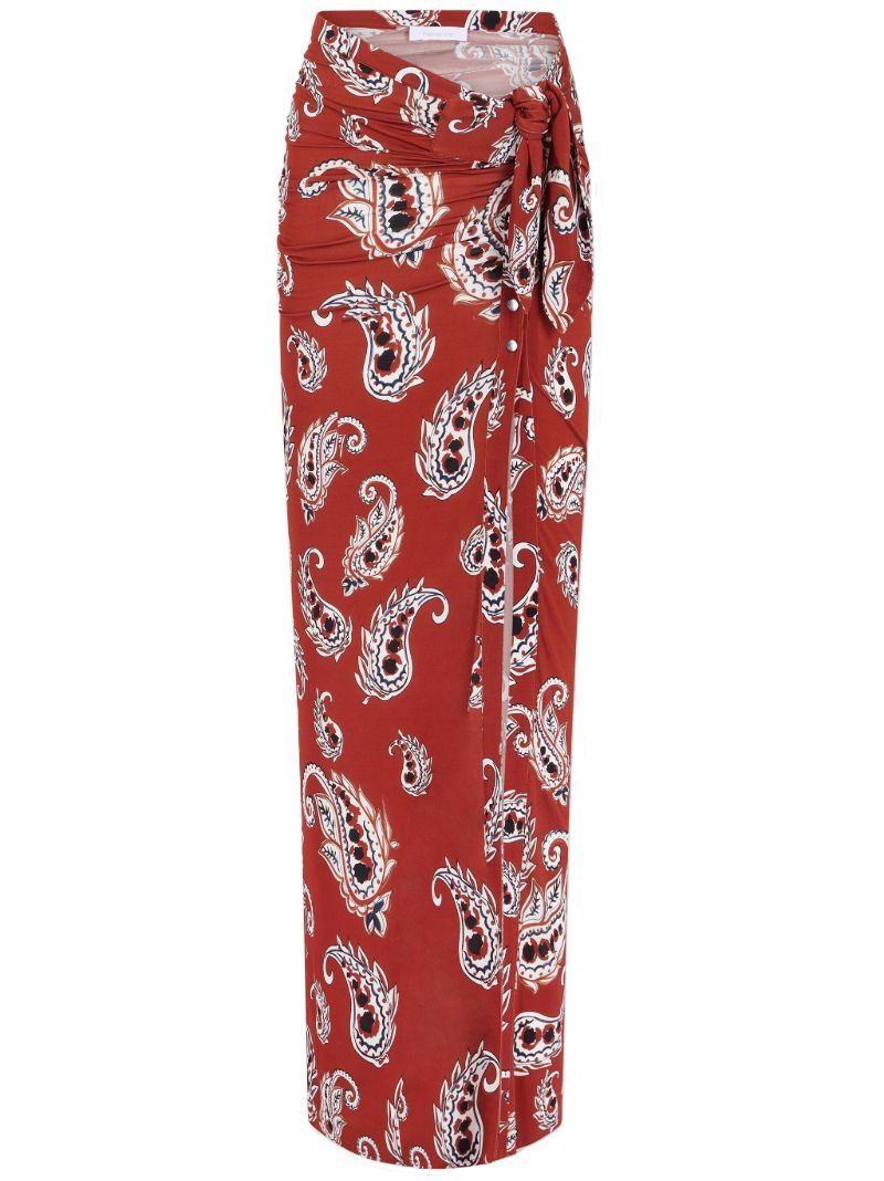 Red Paisley-print Maxi Skirt