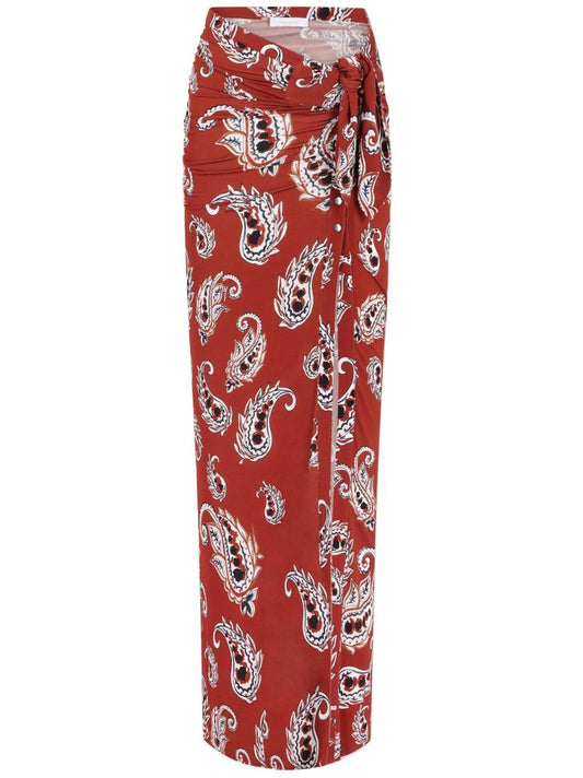 Red Paisley-print Maxi Skirt