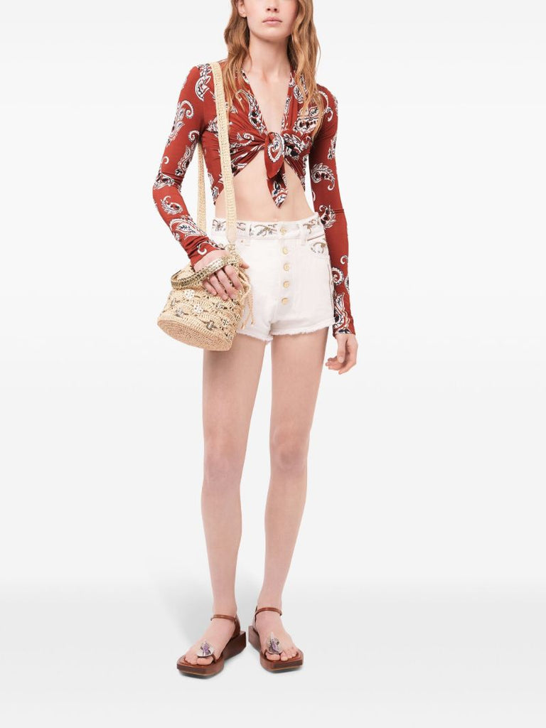 Red Paisley-print Cropped Top