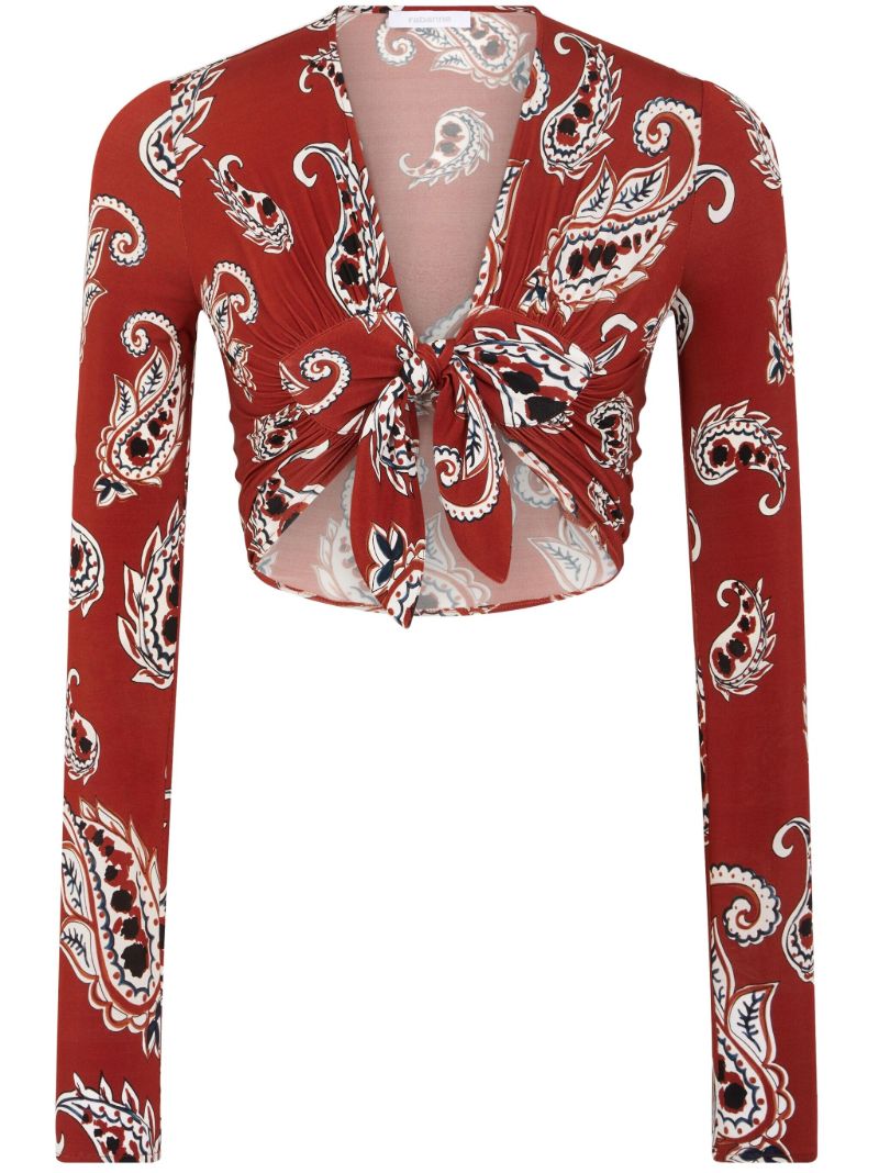 Red Paisley-print Cropped Top