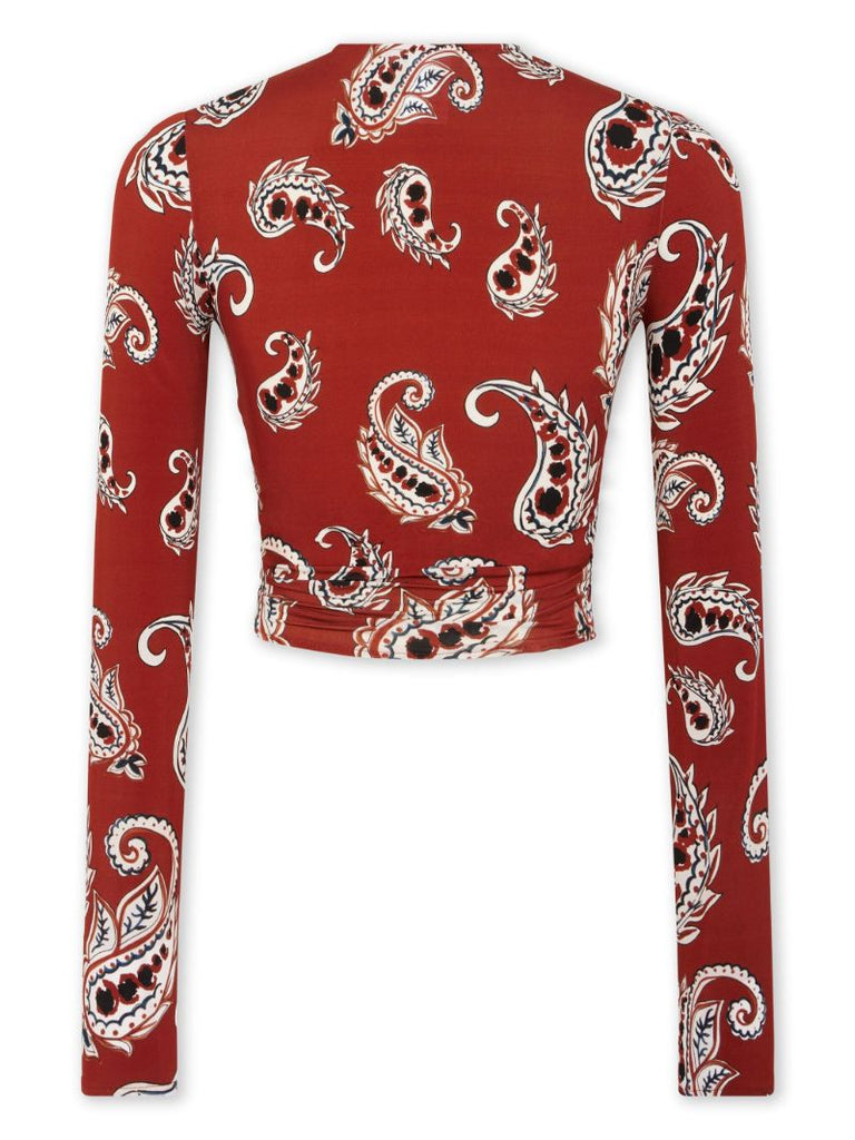 Red Paisley-print Cropped Top