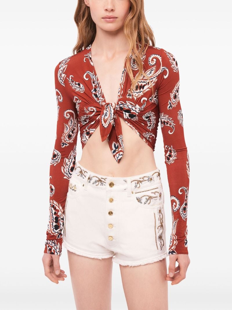 Red Paisley-print Cropped Top