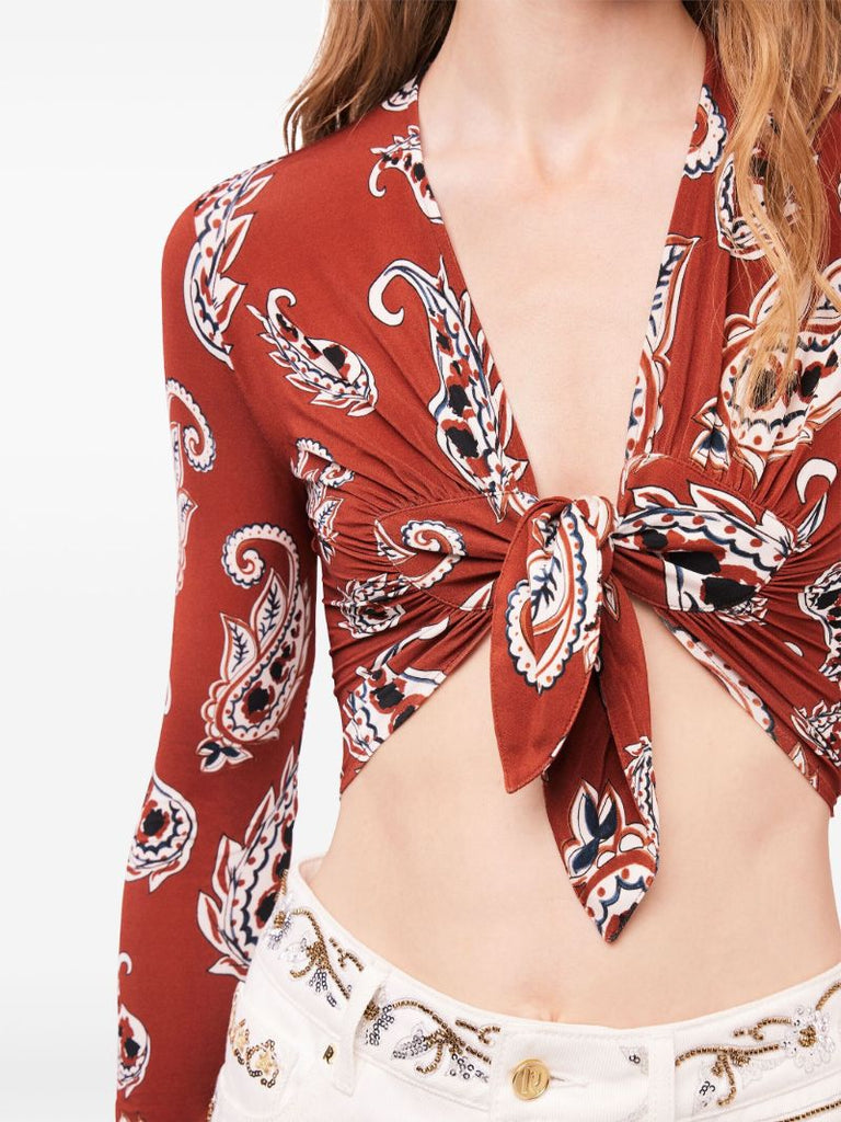 Red Paisley-print Cropped Top