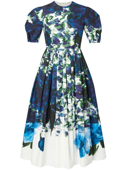 White Floral-print Cotton Dress