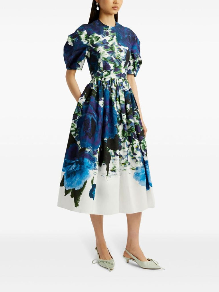 White Floral-print Cotton Dress