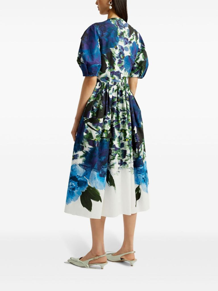 White Floral-print Cotton Dress