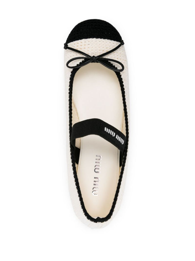 White Crochet-knit Ballerina Shoes
